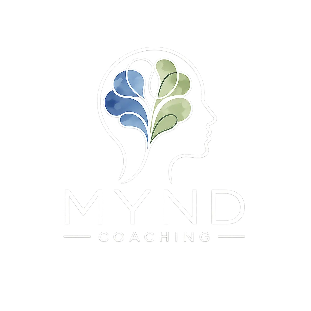 MYND Coaching Colorado logo with silouette outline of a head and an abstract floral watercolor brain within it in blue and green colors - representing life coaching for neurodivergent individuals and their families, focusing on ADHD and Autism.