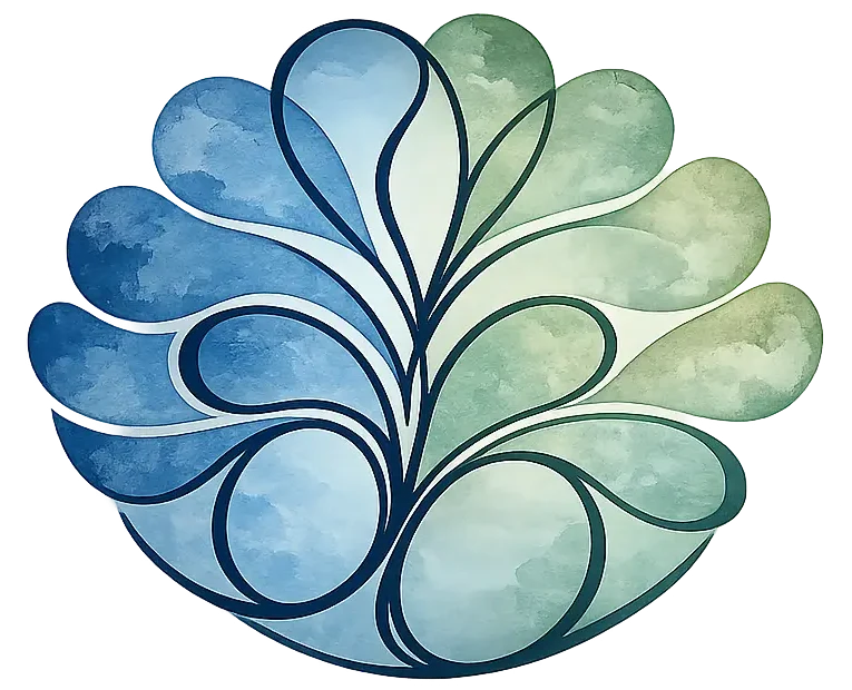 Abstract floral imagery with watercolor tones of blue and green to represent neurodivergent individuals